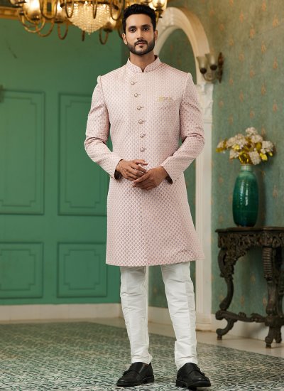 Jacquard Silk Fancy Indo Western in Pink