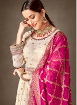 Jacquard Silk Sequins Trendy Salwar Kameez in Cream
