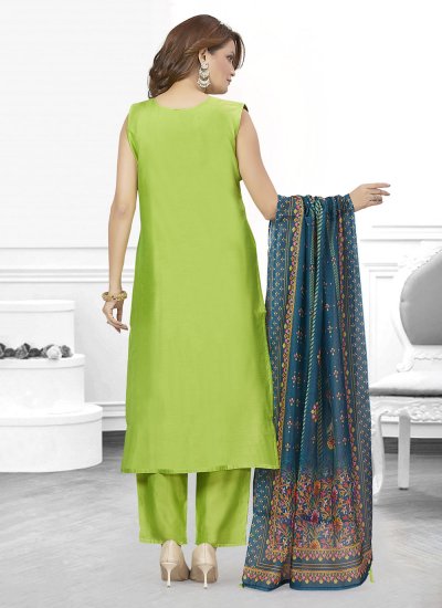 Jazzy Green Embroidered Chanderi Silk Readymade Salwar Kameez