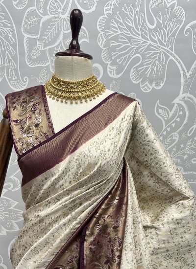 Kanjivaram Silk Cream Saree