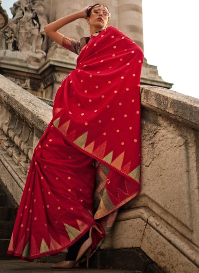 Khadi Silk Weaving Designer Saree in Red