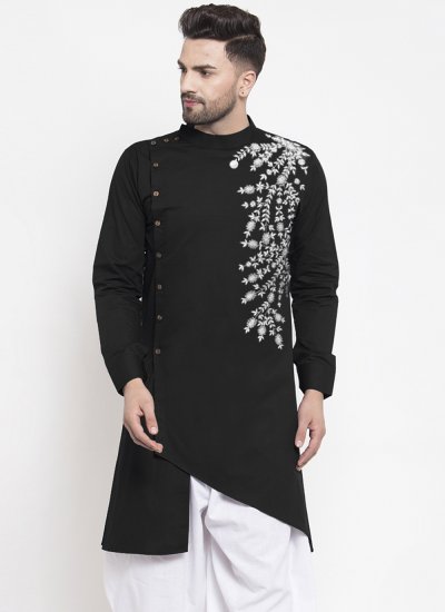 Kurta Embroidered Blended Cotton in Black