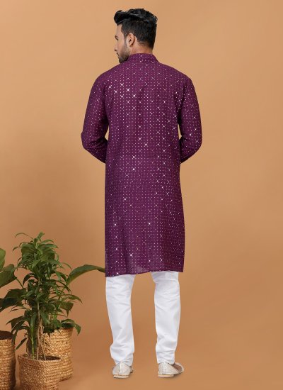 Kurta Pyjama Embroidered Cotton in Purple
