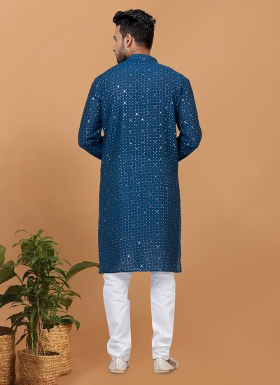 Kurta Pyjama Embroidered Cotton in Teal
