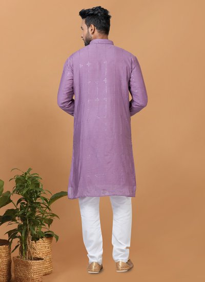 Kurta Pyjama Embroidered Viscose in Purple