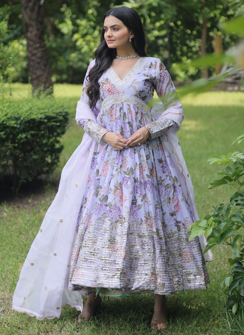 Lavender Ceremonial Silk Designer Gown