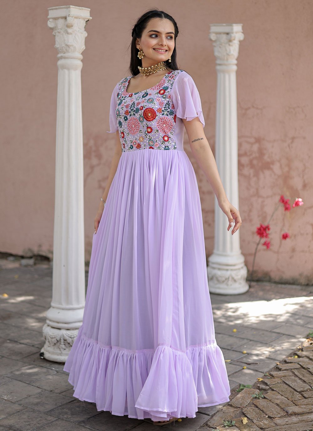 Lavender embroidered dress hotsell