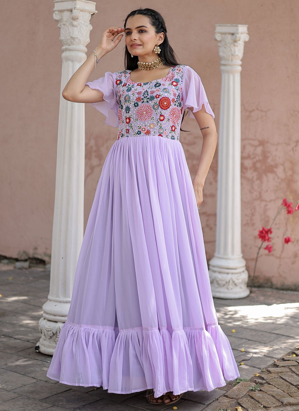 sachin and babi light blue dress Lavender Embroidered Elevated Gown Inddus.in