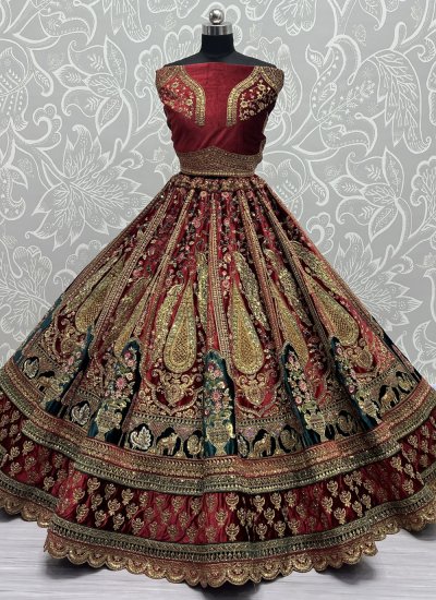 Lehenga Choli Embroidered Velvet in Maroon