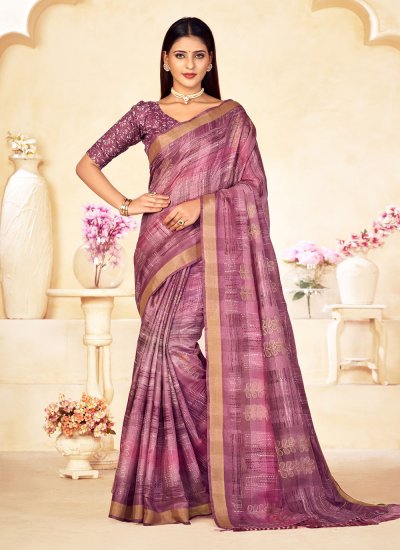 Linen Designer Saree in Lavender