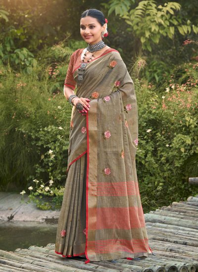 Digital Printed pure Linen saree – VIKA Boutique