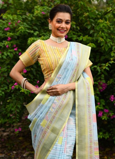 Lively Multi Colour Linen Trendy Saree