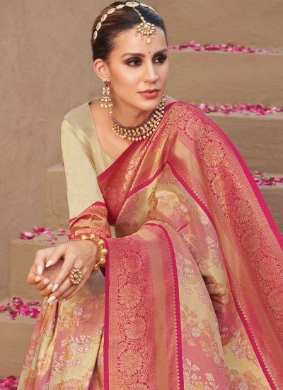 Lively Multi Colour Woven Silk Designer Saree