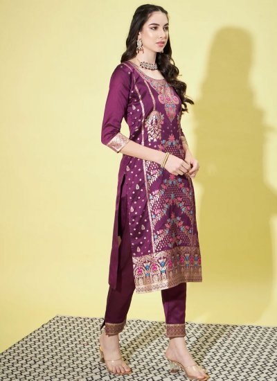 Magnificent Cotton Silk Purple Readymade Salwar Suit