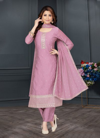 Magnificent Embroidered Pink Pant Style Suit 