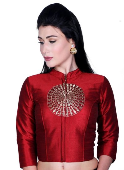 Maroon Dupion Silk Plain Designer Blouse
