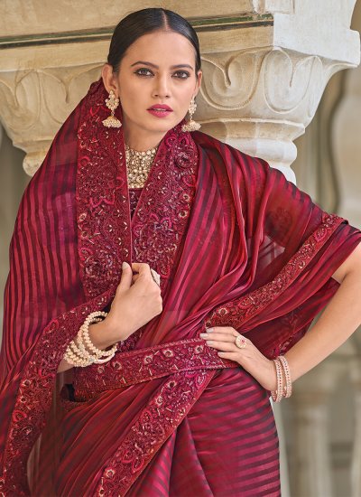 Maroon Embroidered Party Trendy Saree