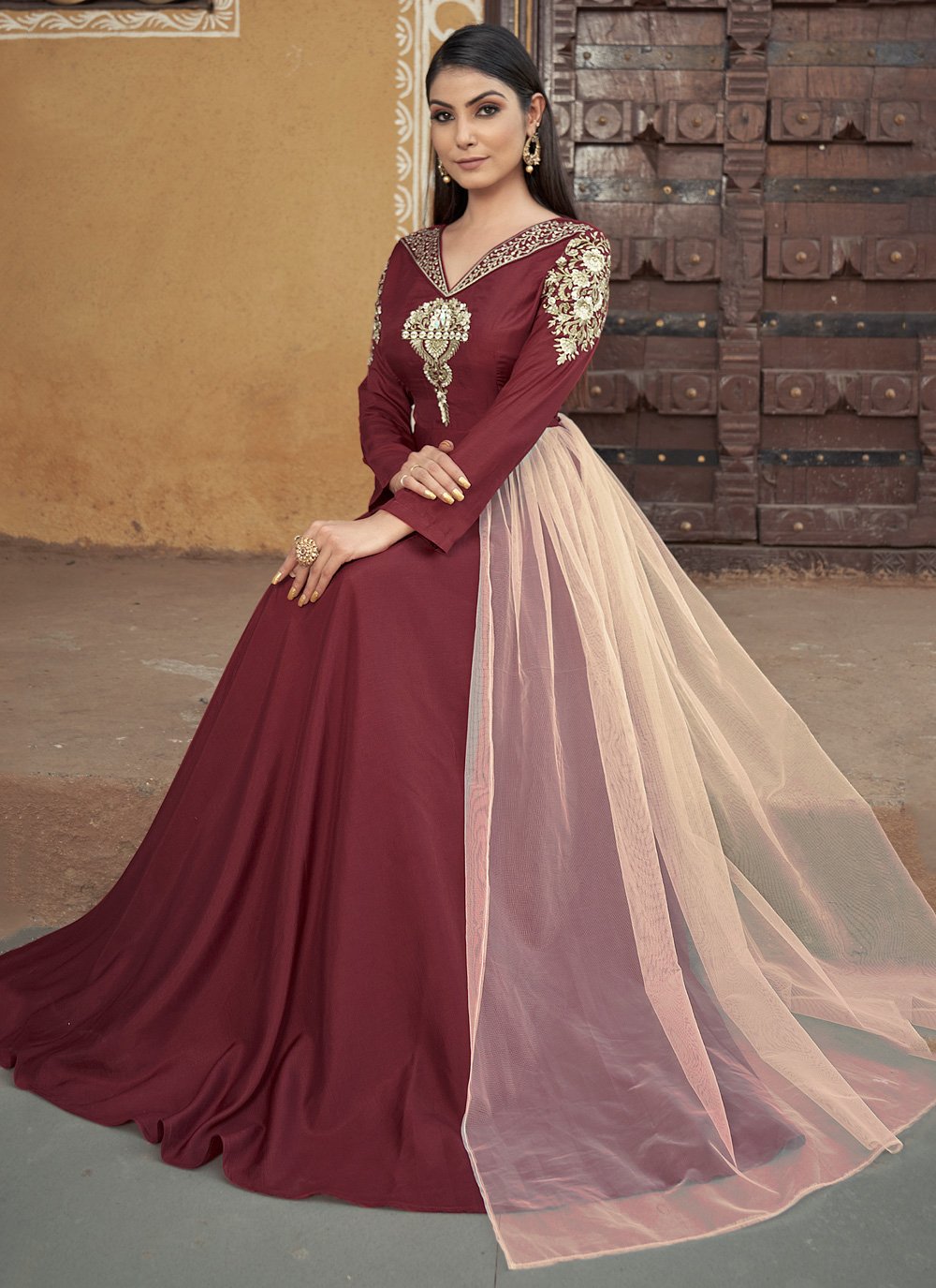 Maroon engagement outlet dress