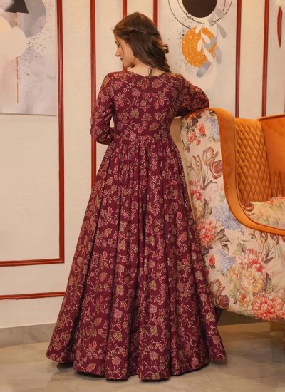 Maroon Muslin Party Trendy Gown