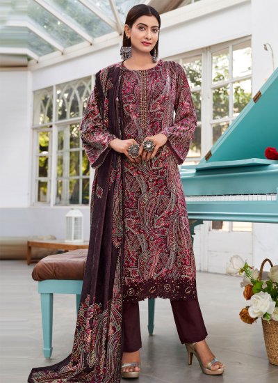 Maroon Resham Festival Trendy Salwar Suit