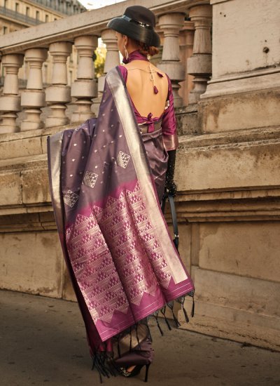 Mauve  Ceremonial Handloom silk Classic Saree