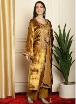 Mesmerizing Velvet Embroidered Gold Designer Salwar Kameez