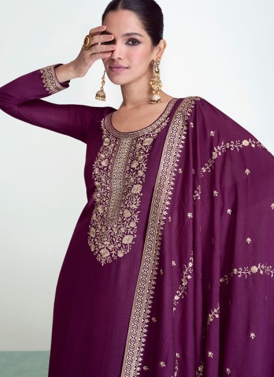 Modern Purple Embroidered Silk Salwar Suit