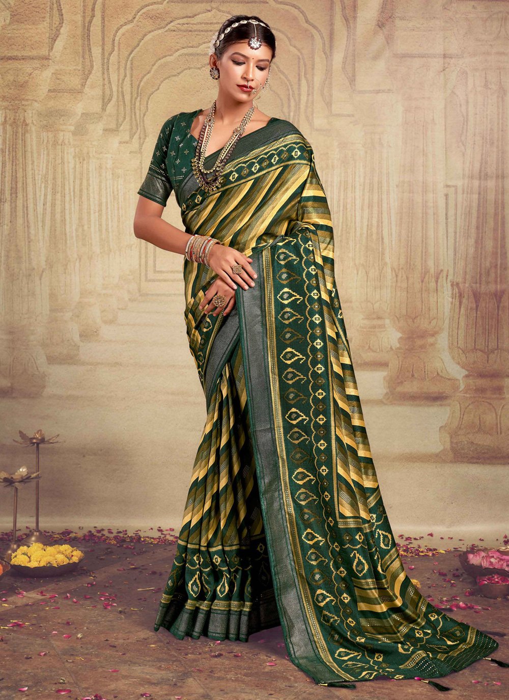 Amusing Dark Yellow Color Silk Weave Patola Work Designer Saree