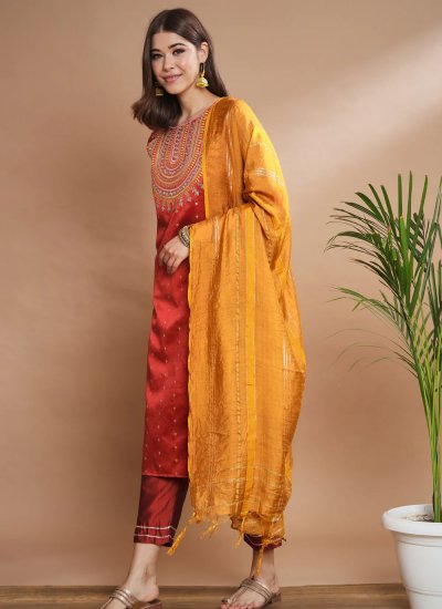 Modish Embroidered Silk Blend Trendy Suit