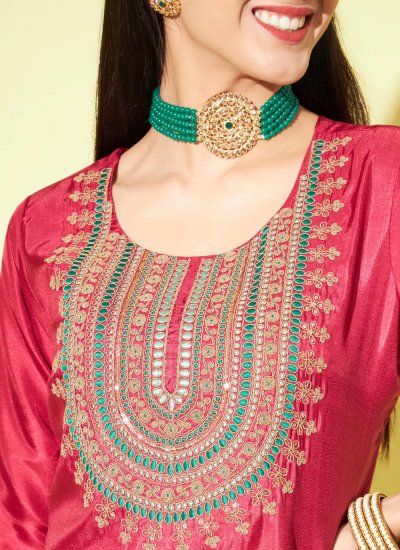 Monumental Silk Blend Red Readymade Salwar Kameez