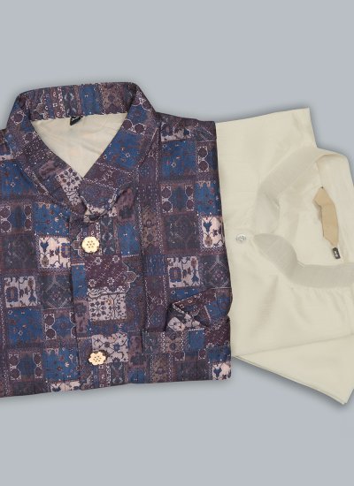 Multi Colour and Off White Digital Print Reception Kurta Payjama With Jacket