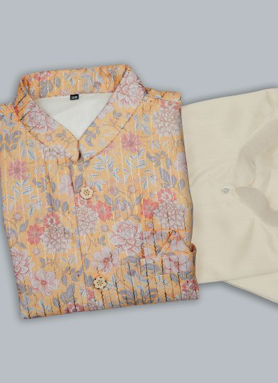 Multi Colour and Off White Thread Silk Kurta Payjama With Jacket