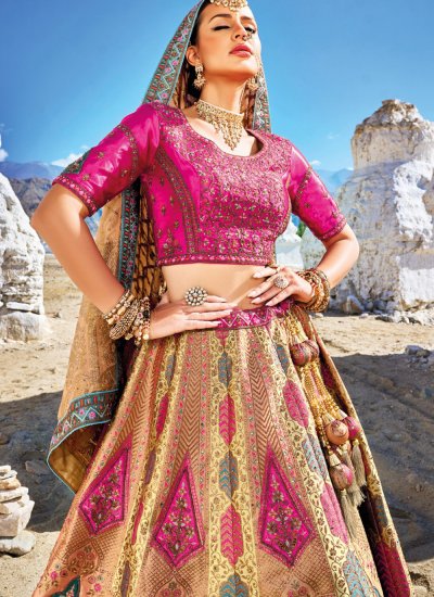 Multi Colour Banarasi Silk Designer Lehenga Choli