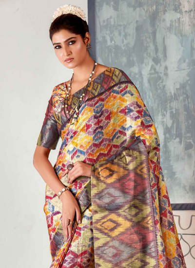 Multi Colour Party Tussar Silk Contemporary Saree