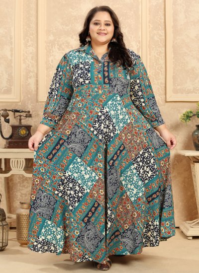 Multi Colour Rayon Readymade Gown