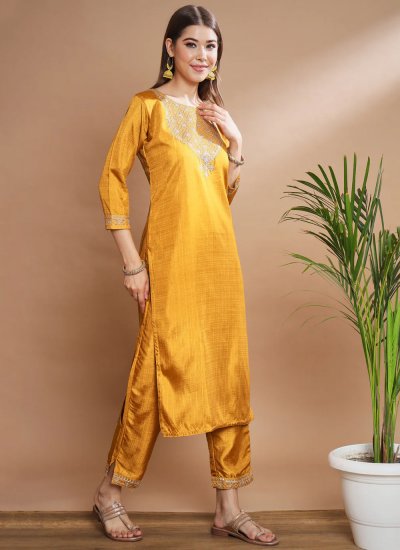 Mustard Party Silk Blend Pant Style Suit