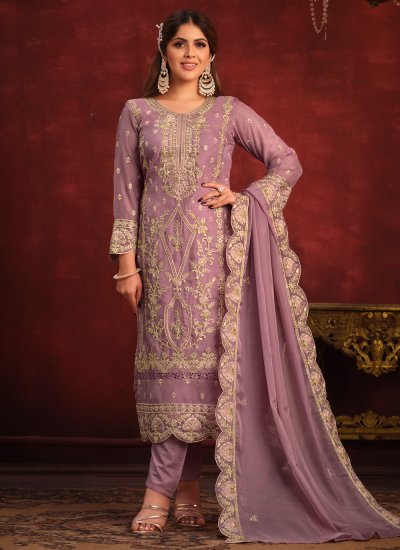 Mystic Organza Zari Purple Salwar Suit