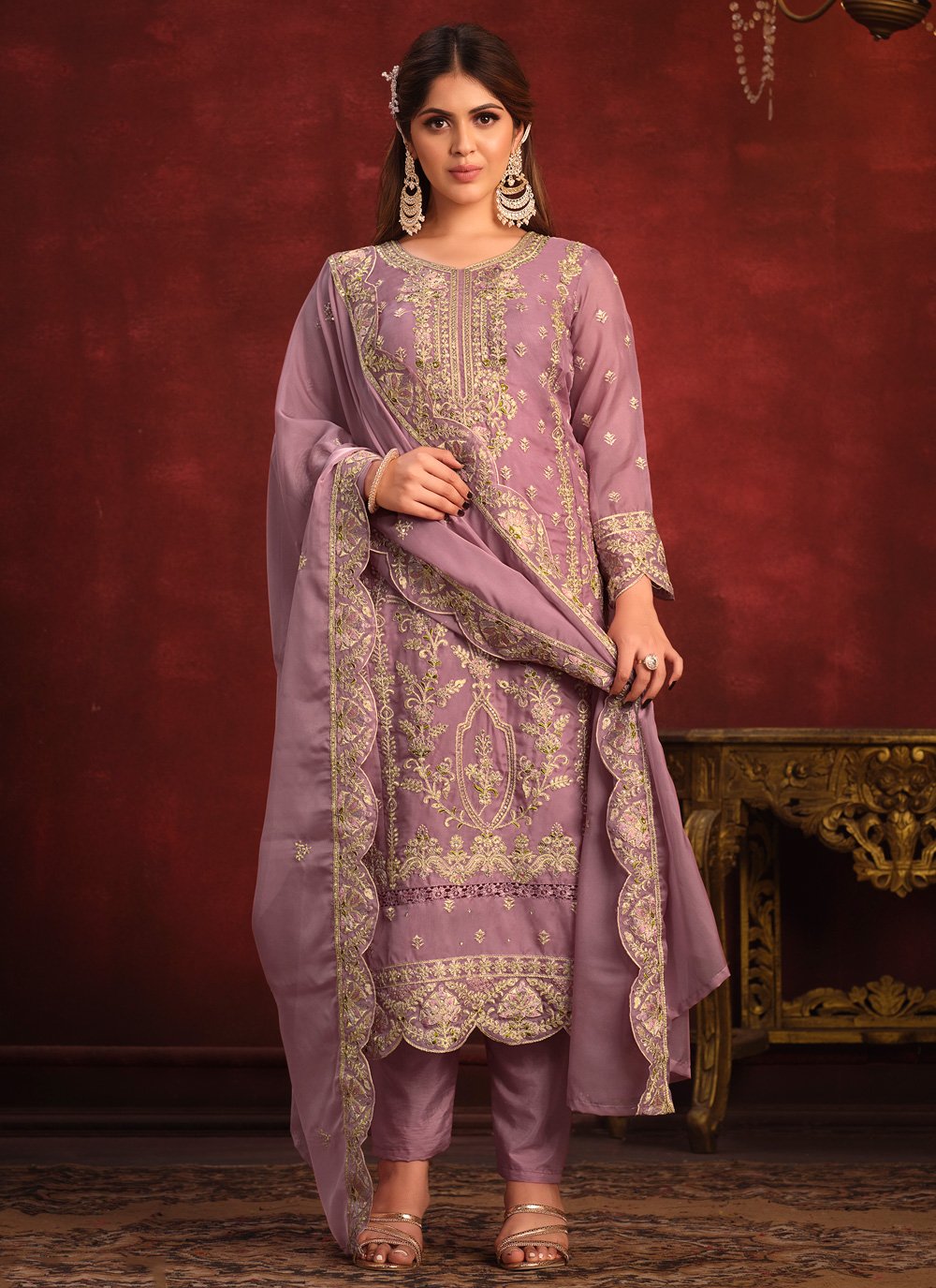 Mystic Organza Zari Purple Salwar Suit 