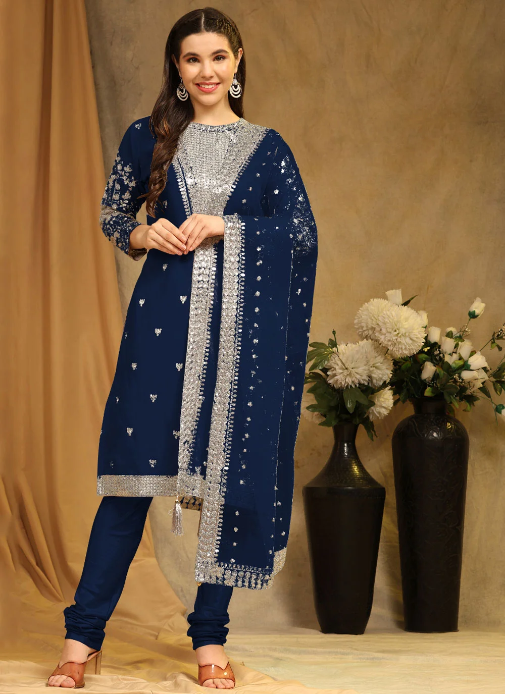 Navy Blue Embroidered Party Trendy Salwar Kameez