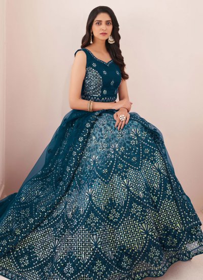Net Blue Sequins Designer Lehenga Choli