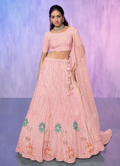 Shop Online Pink Embroidered Sangeet Lehenga Choli : 244985 -
