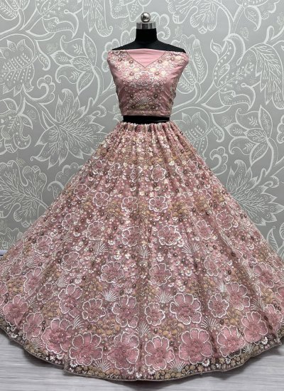 Net Pink Sequins Trendy Lehenga Choli