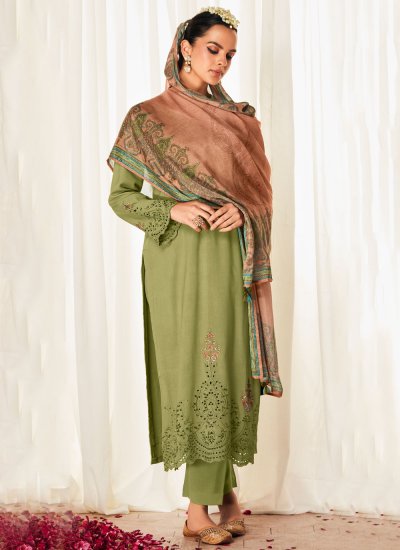 Nice Embroidered Silk Green Trendy Salwar Suit