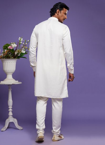 Off White Art Banarasi Silk Sangeet Kurta Pyjama