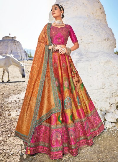 Orange and Pink Banarasi Silk Trendy Lehenga Choli