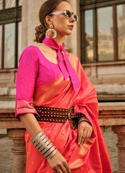 Outstanding Pink Handloom silk Saree