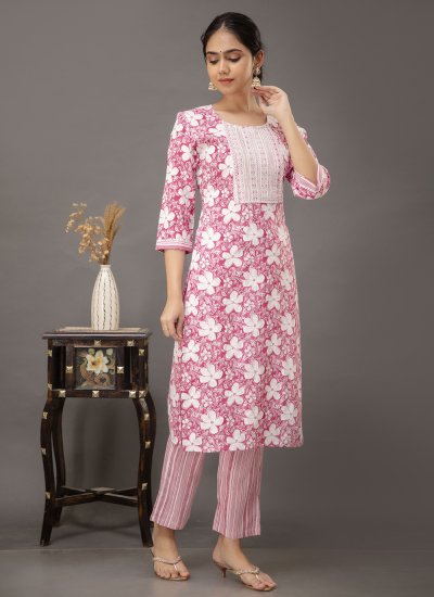 Pant Style Suit Embroidered Rayon in Pink