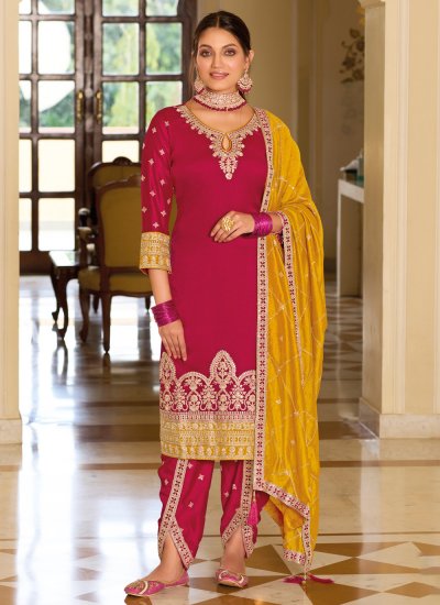 Patiala Salwar Kameez Embroidered Silk in Pink