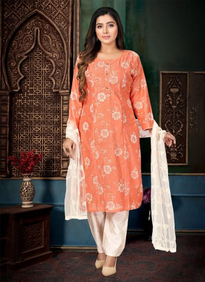 Peach Chanderi Silk Festival Trendy Salwar Suit