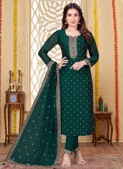 Perfect Embroidered Green Silk Trendy Salwar Kameez